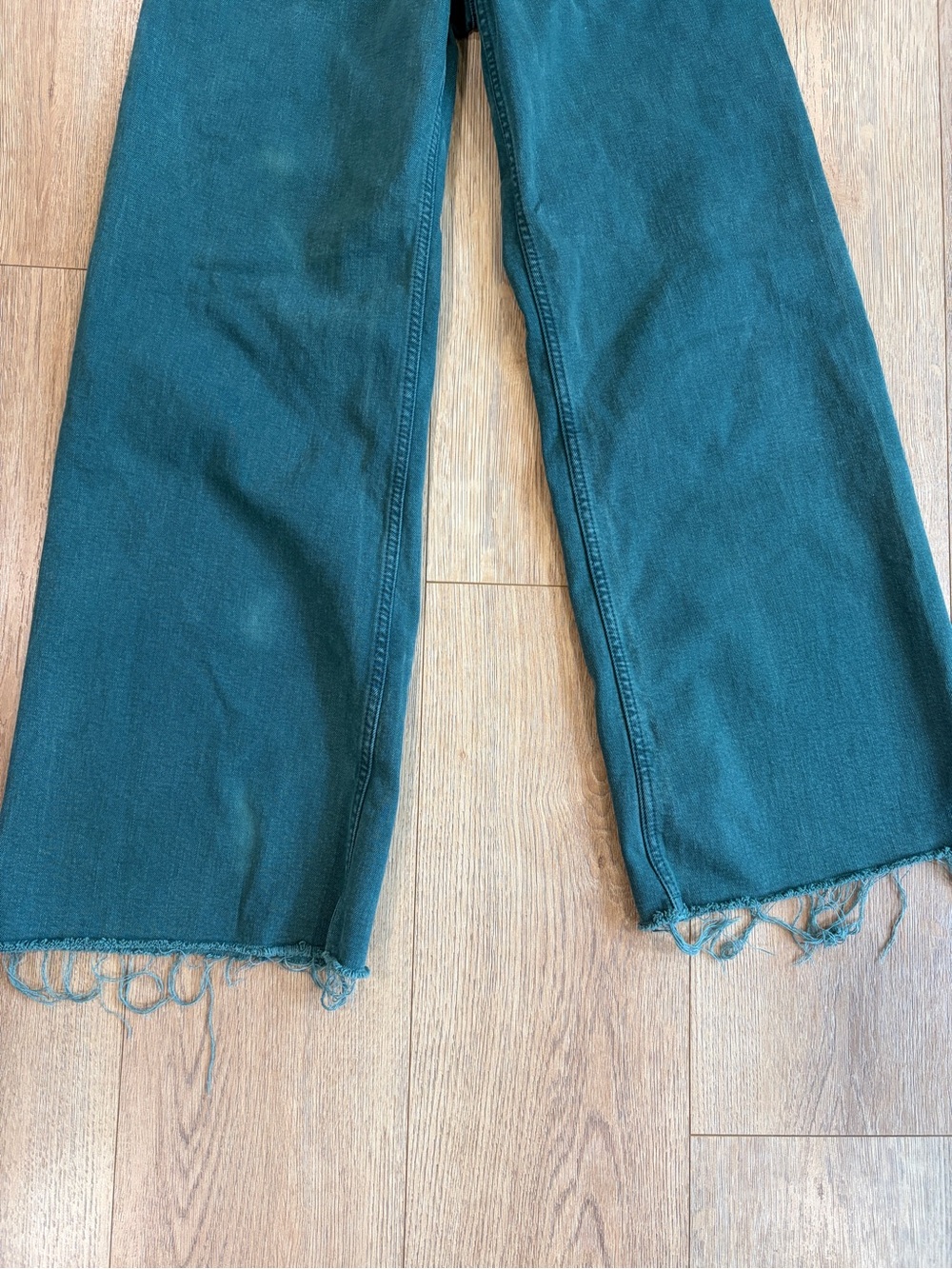 Zara Marine Straight Wide Leg Jeans Teal Green Raw Hem High Rise 28 - Picture 6 of 8